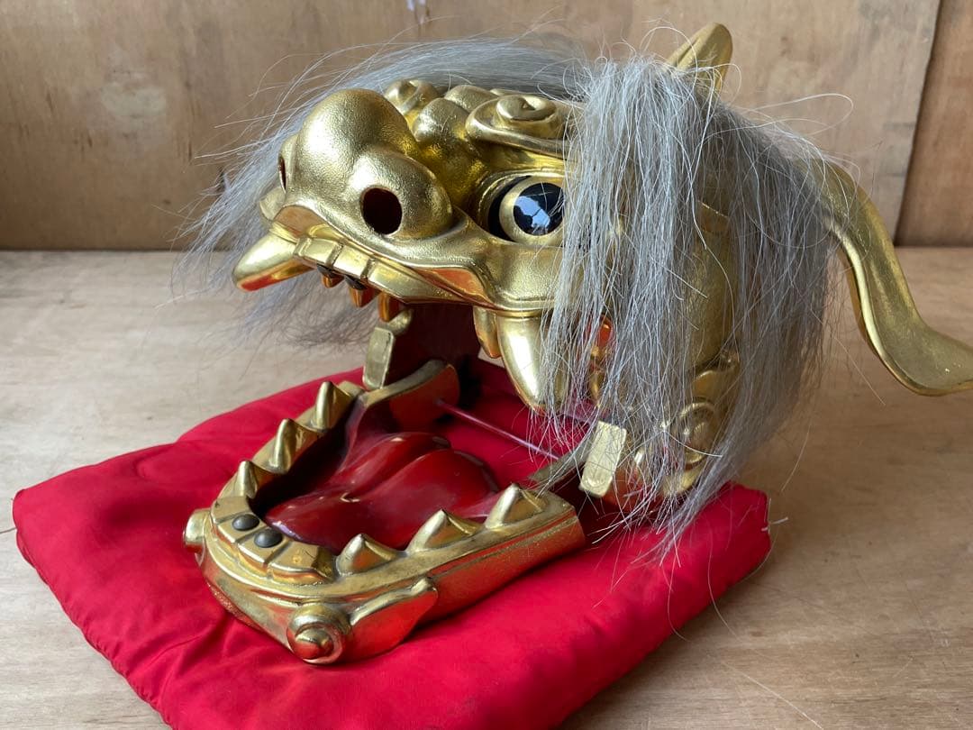 井波彫刻　獅子頭　獅子舞　幅37.6cm 木製