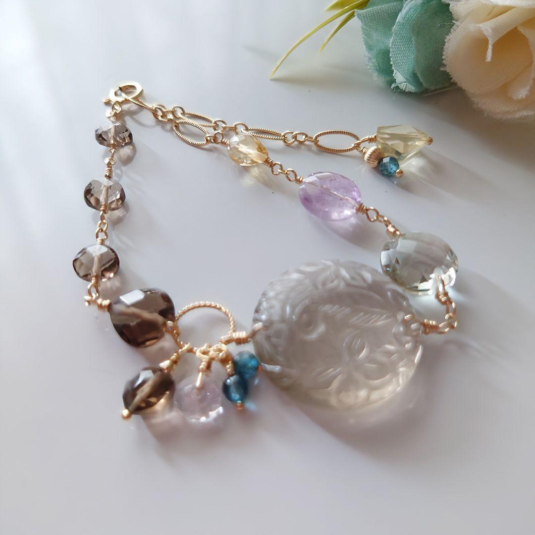 ℕページ】14Kgf❩ 素敵✧*タンブルカービングアメジストのブレスレット