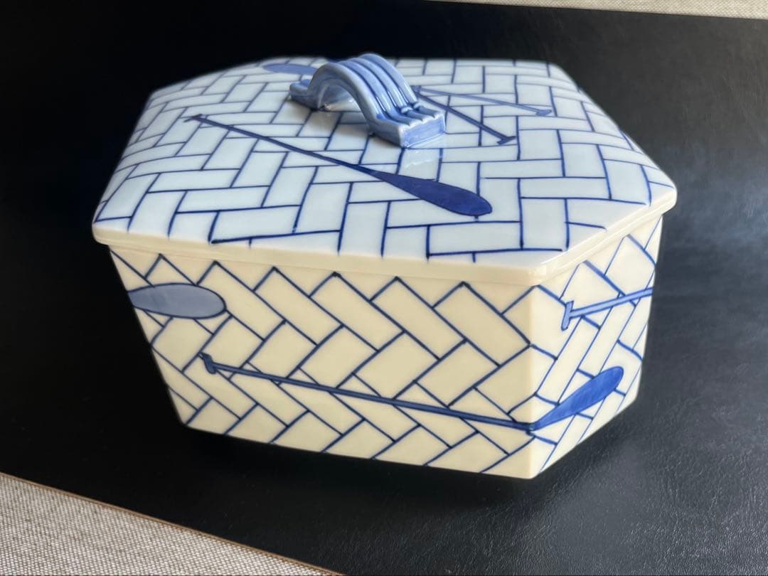 紫翠窯 西村徳泉 作 染付　櫂の絵　食籠