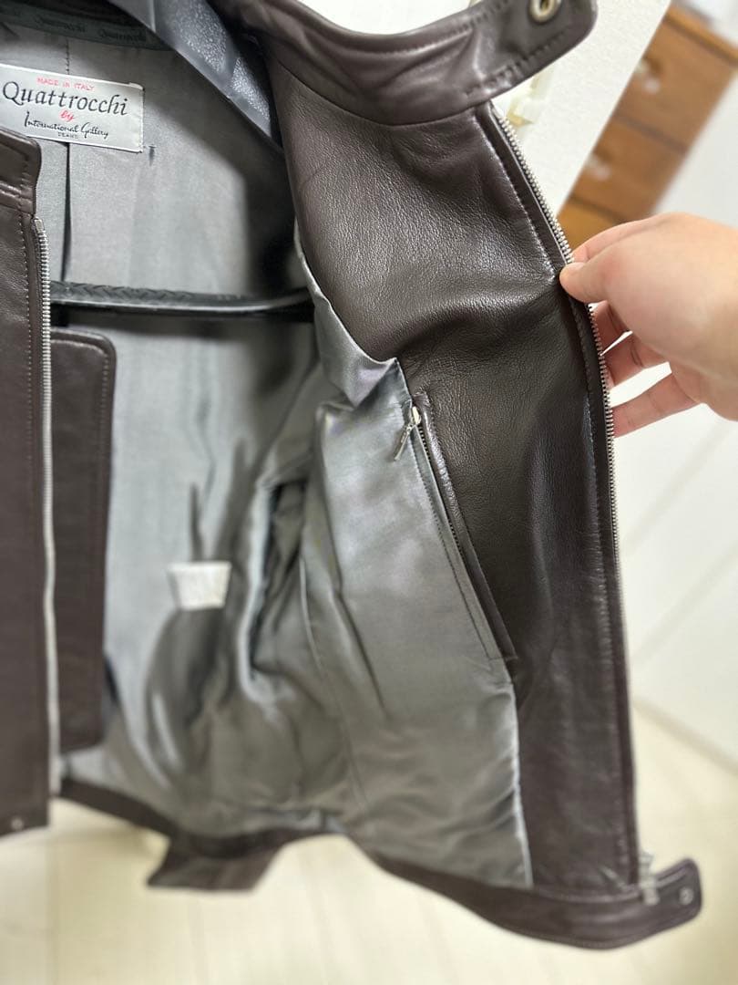 美品BEAMS QUATTROCCHIシープスキンライダースジャケット ブラウン