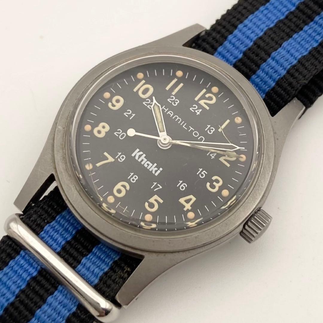 【稼働】Hamilton Khaki 手巻き時計 黒文字盤 9415A メンズ