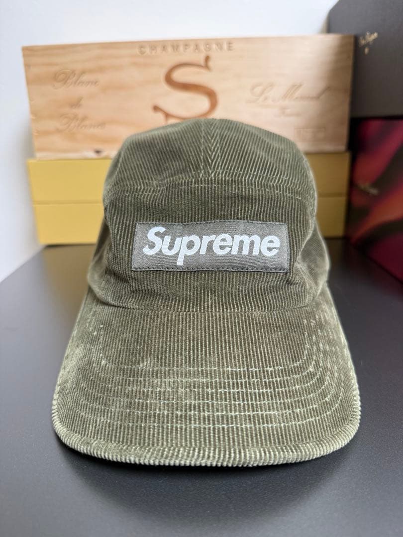 Supreme コーデュロイキャップ オリーブ
