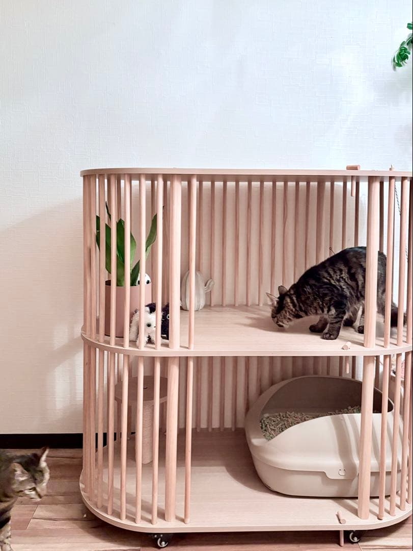 木製　キャットケージ　大型　2段 キャスター付き