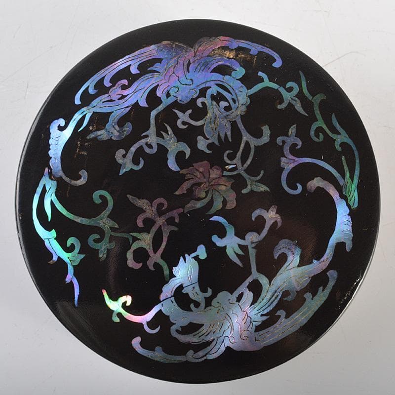 韓国漆器　螺鈿細工　圓式菓子器　小物入　宝石箱　箱付　C　R7470