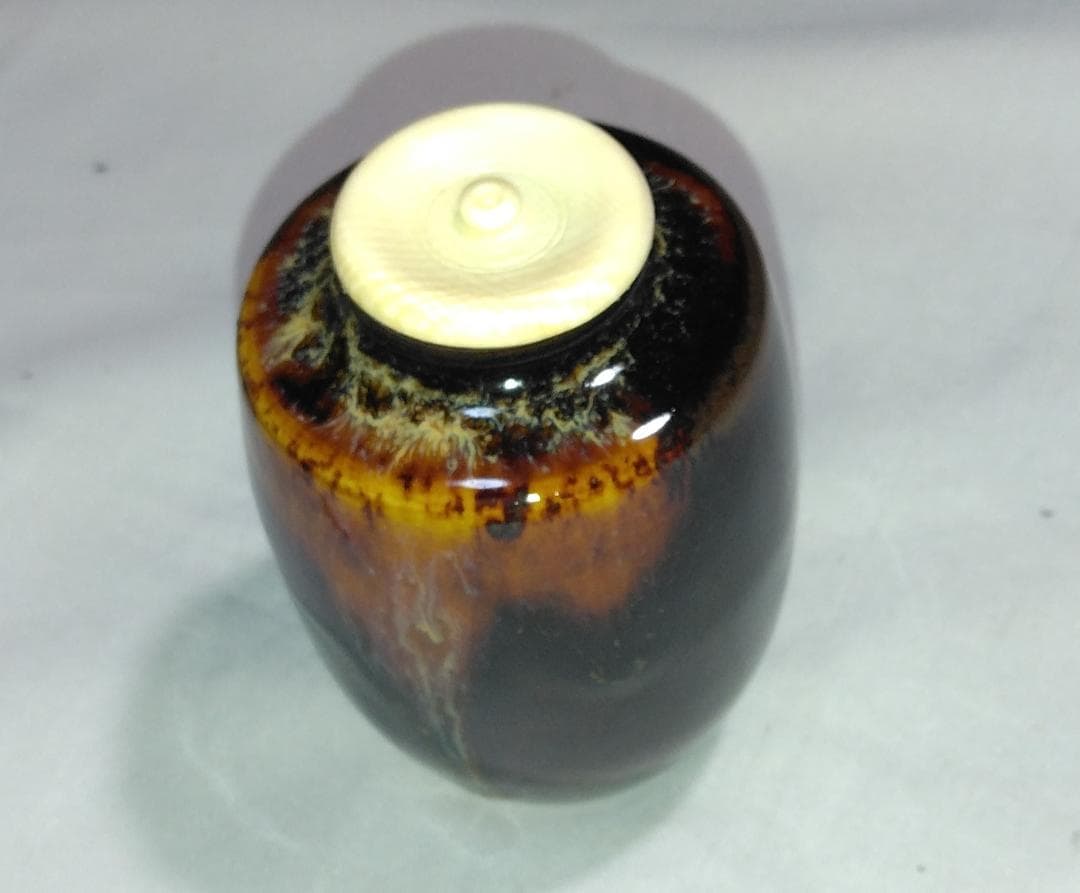 茶道具　京都洛東　桶谷定一作　肩衝茶入　段七宝紋仕覆付き　美品！！