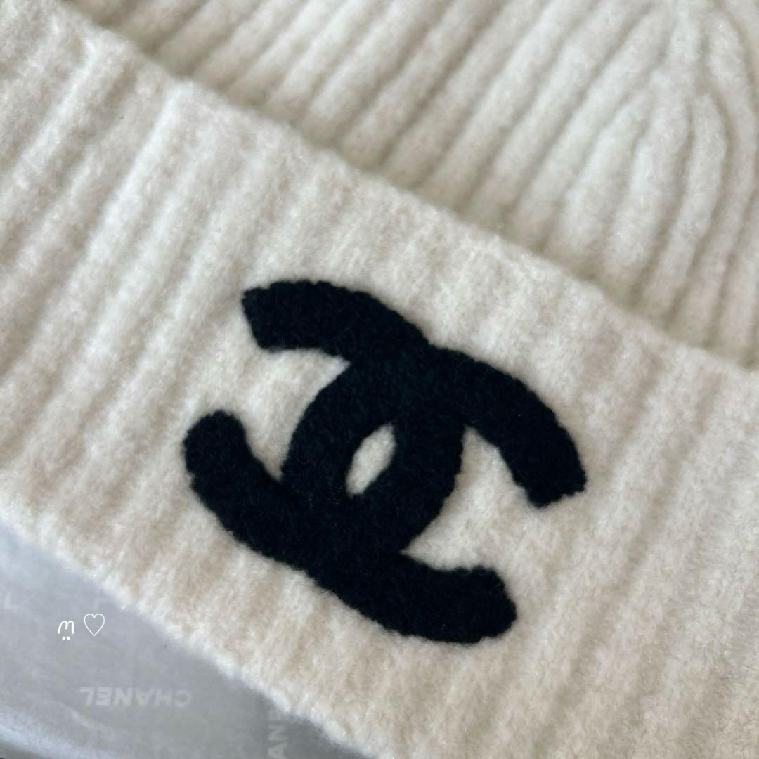 CHANEL　シャネル　カシミヤシルク　ココマークニットキャップ　ビニー帽子