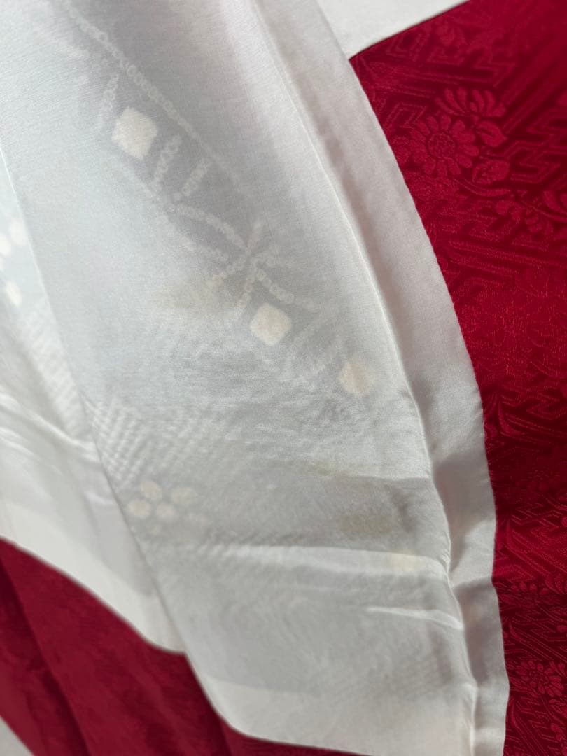 正絹絞り振袖 赤紫花柄　身丈155cm