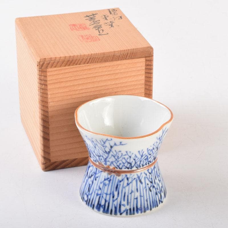 茶道具　京焼　平安昭阿弥造　染付　束柴蓋置　共箱　C　8676