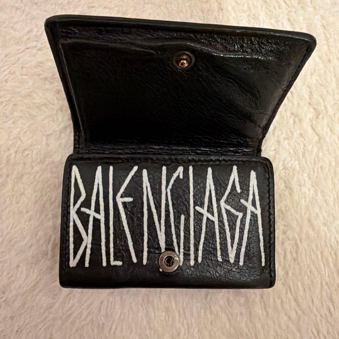 バレンシアガ ペーパーミニウォレット /グラフィティ 三つ折り財布 レザー 黒