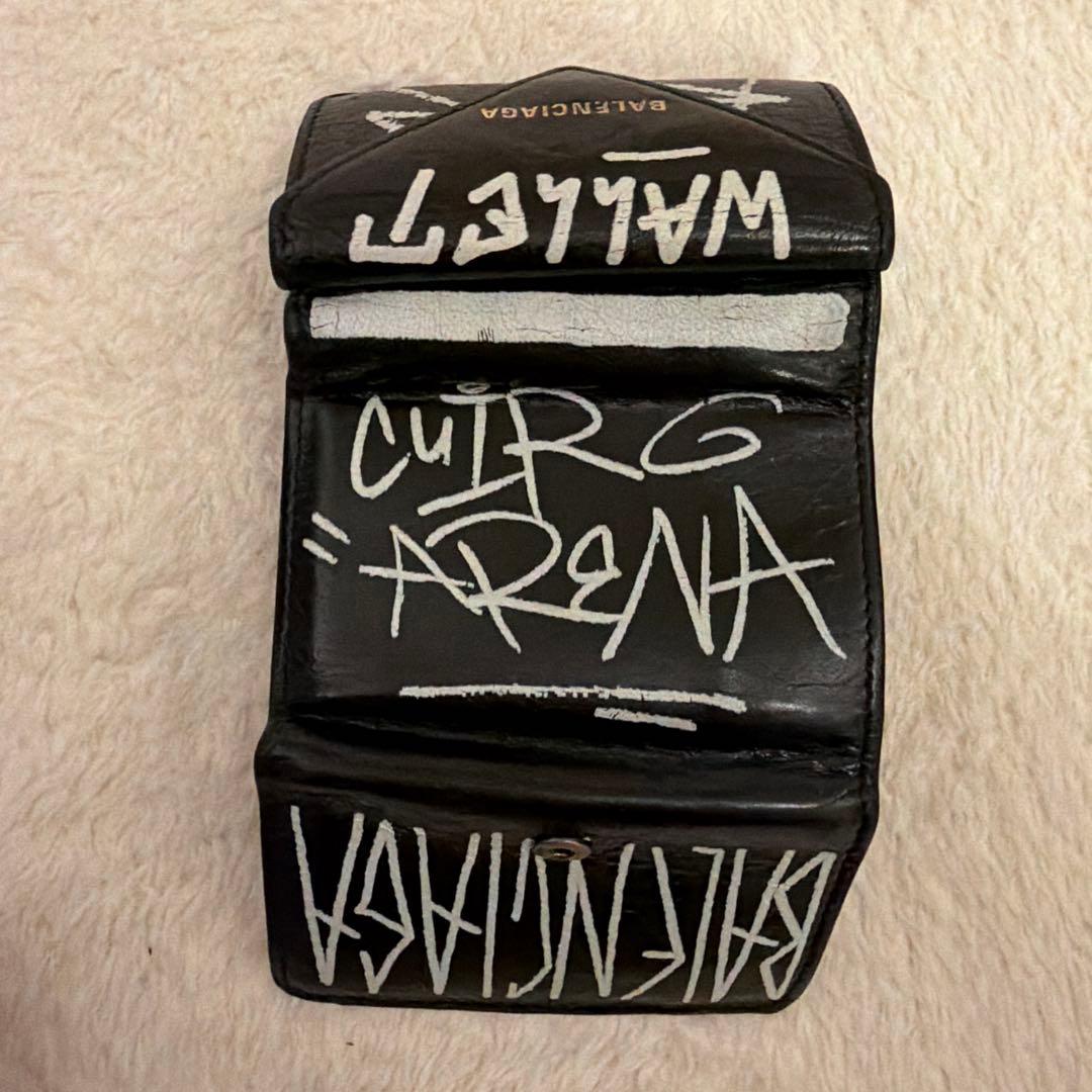 バレンシアガ ペーパーミニウォレット /グラフィティ 三つ折り財布 レザー 黒