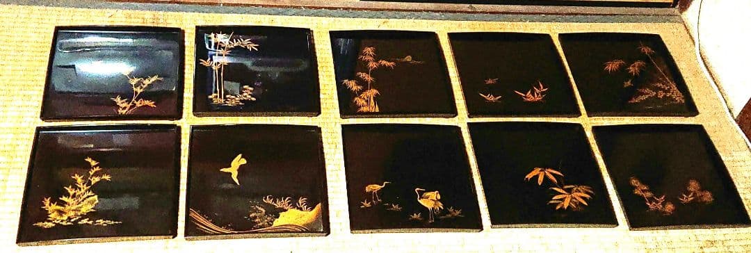 吸物膳漆器 金箔装飾 10枚セット A329