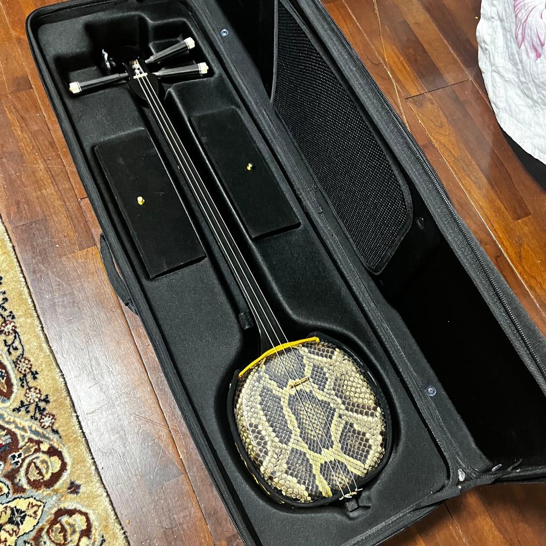 ヘビ皮沖縄三味線 （練習用）ケース付き