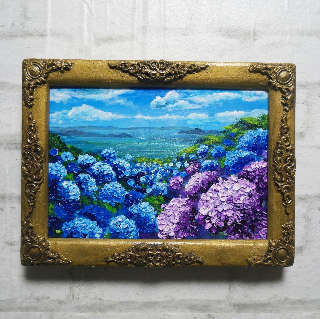 油絵 油彩 油彩画 絵画 絵【紫雲出山の紫陽花】