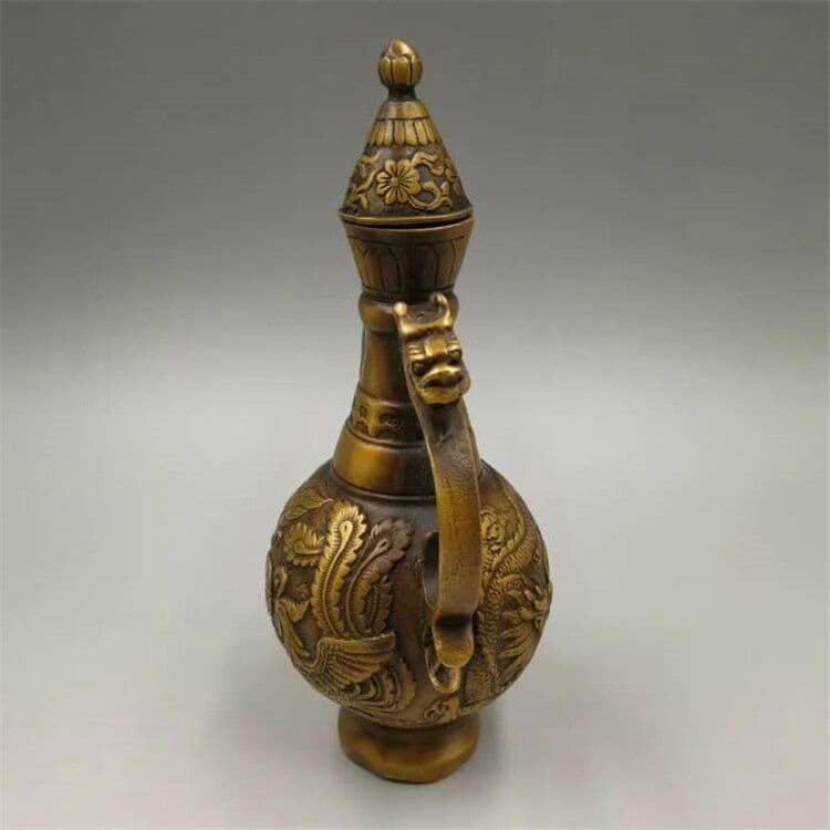 古い銅器工芸品龍鳳吉祥徳利置物  家庭銅器置物