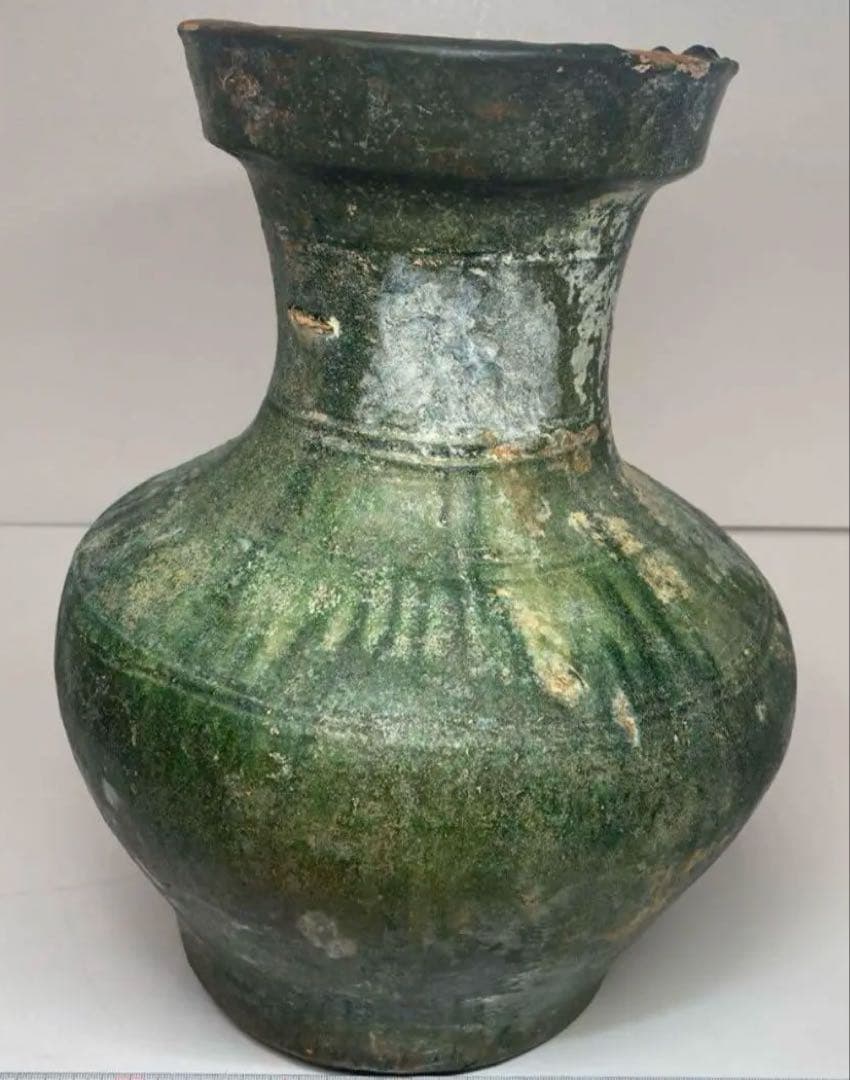 中国漢時代　漢緑釉大壺 高さ35.3cm 漢緑