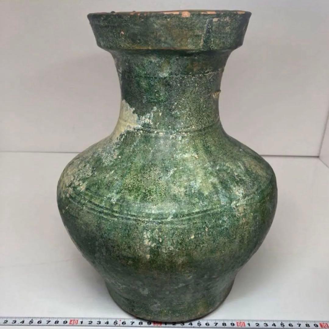 中国漢時代　漢緑釉大壺 高さ35.3cm 漢緑