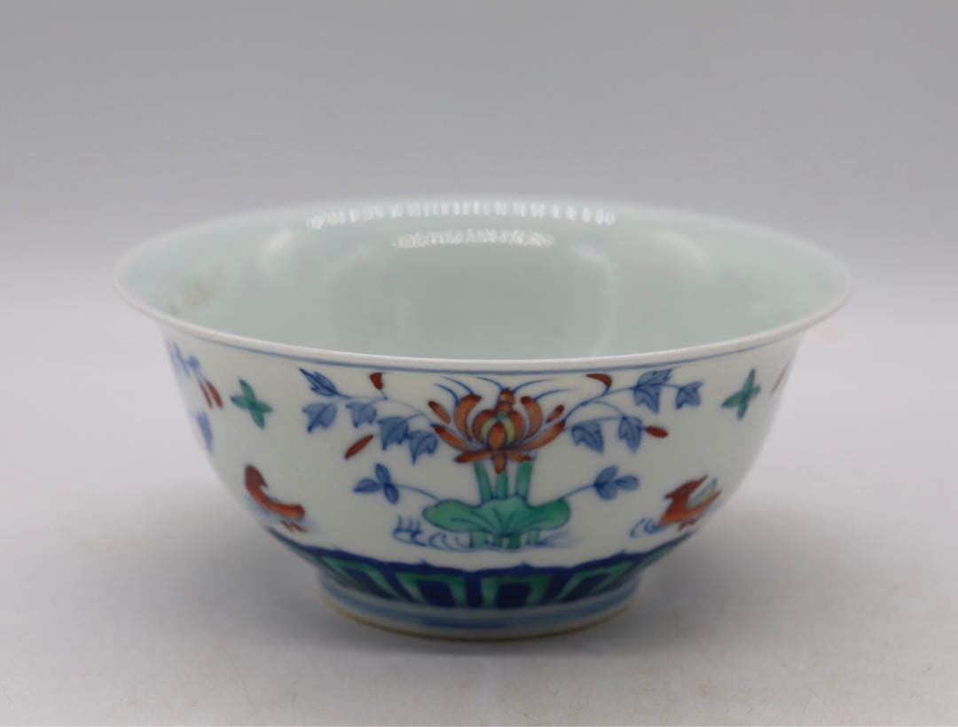 中国　とう彩　蓮鴛鴦紋碗　大明成化年製　送料込み1121