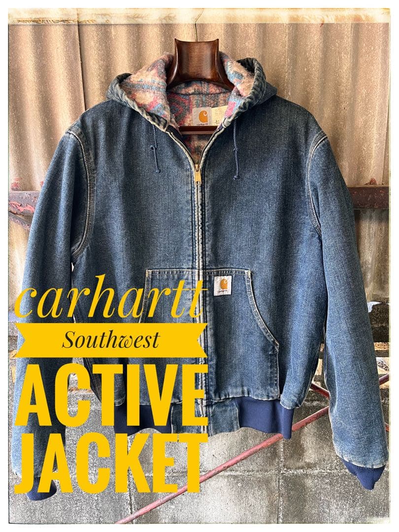 希少carharttカーハートデニムアクティブジャケットM裏ブランケットUSA製