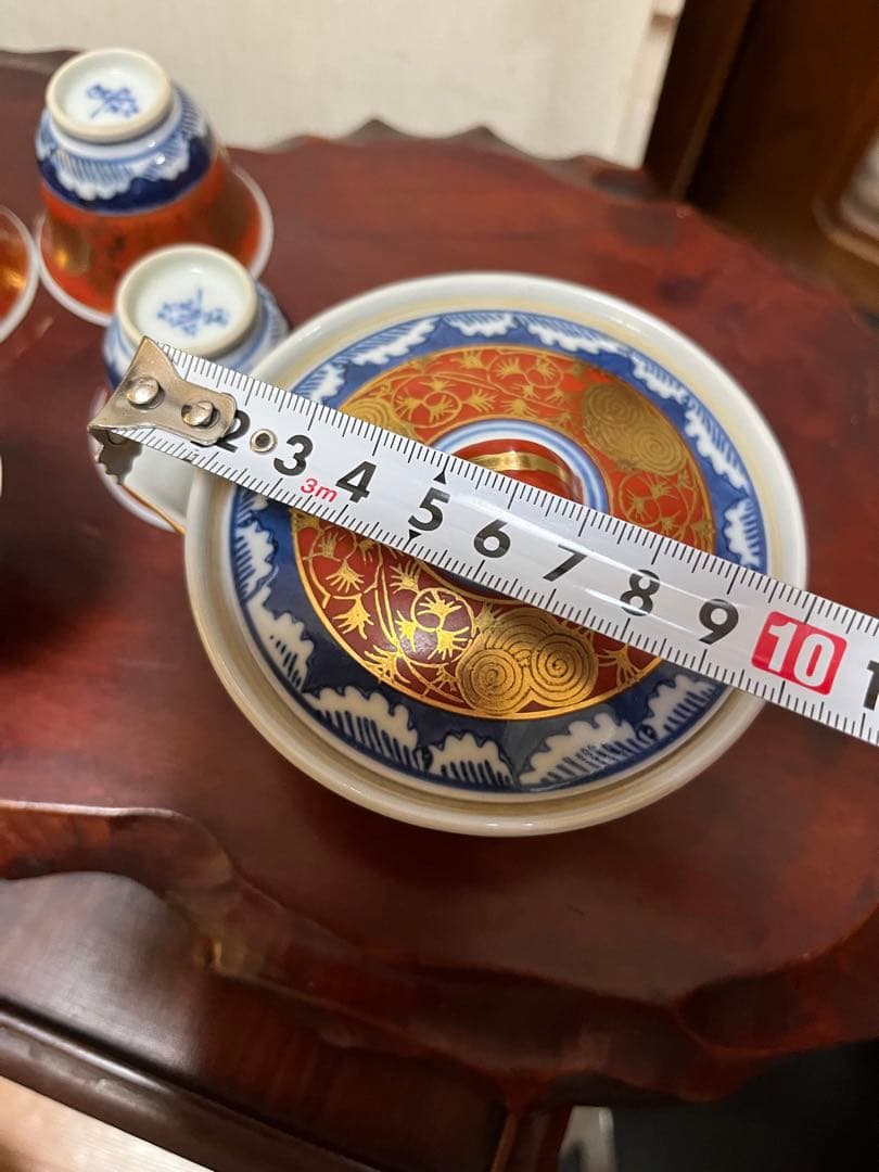 九谷焼 煎茶道具　煎茶器セット　長右衛門 金蘭手 茶器　細長湯冷し　骨董