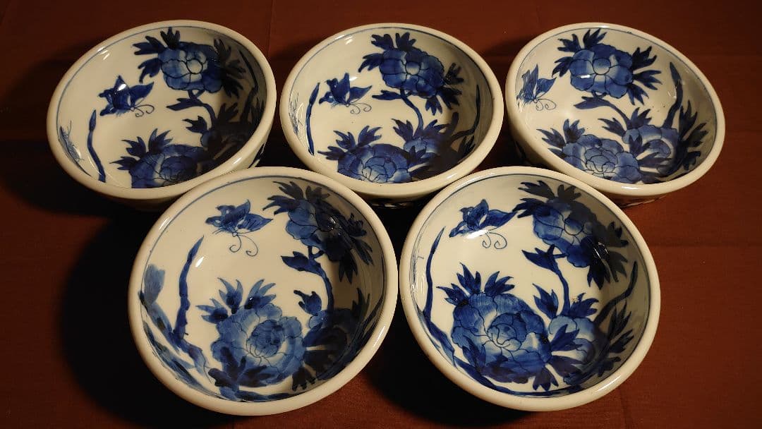 古伊万里　伊万里　なます皿　厚手　蝶の図　華の図　アンティーク伊万里　５客