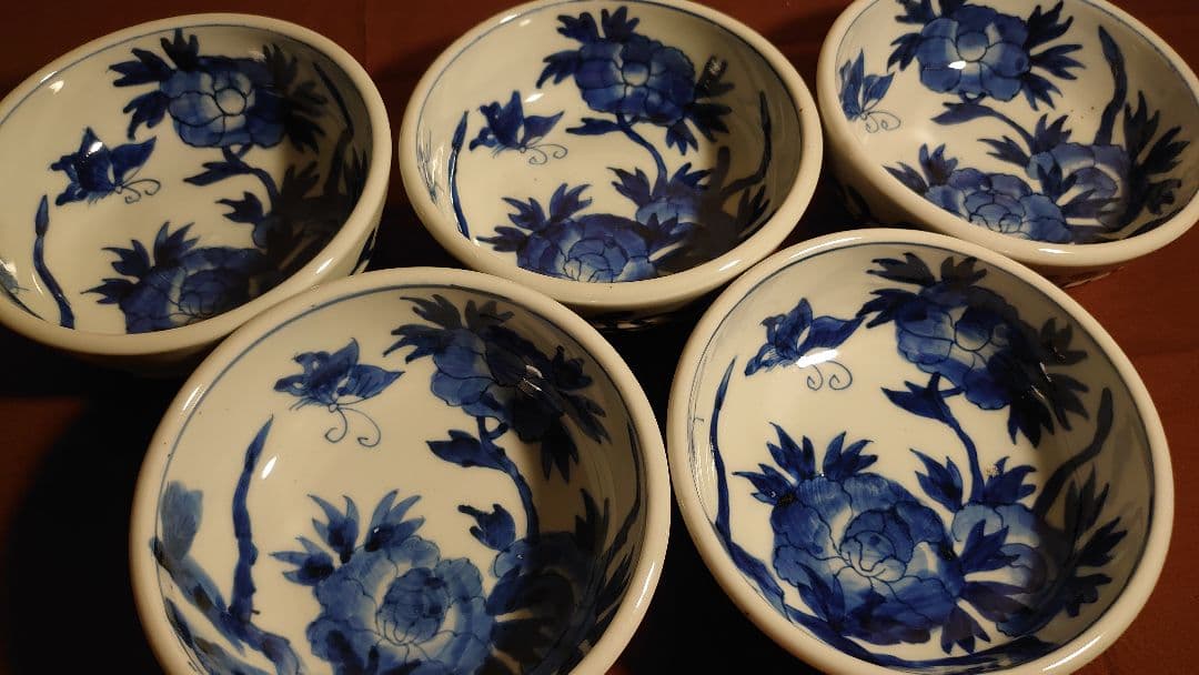 古伊万里　伊万里　なます皿　厚手　蝶の図　華の図　アンティーク伊万里　５客