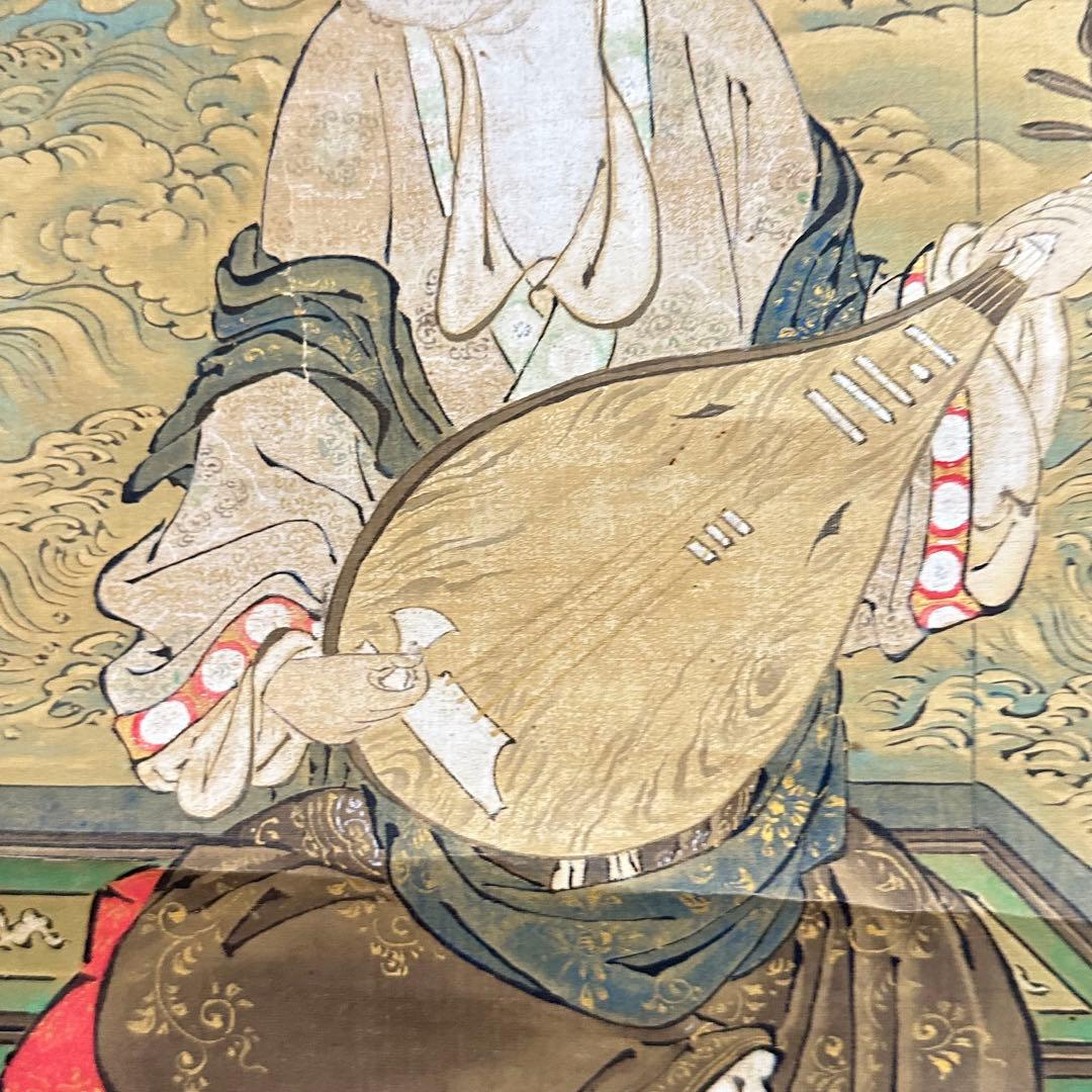2108様感謝‼️真作　妙なる音色‼️狩野渓雲来信「琵琶仙女」掛け軸　美人画落款署名