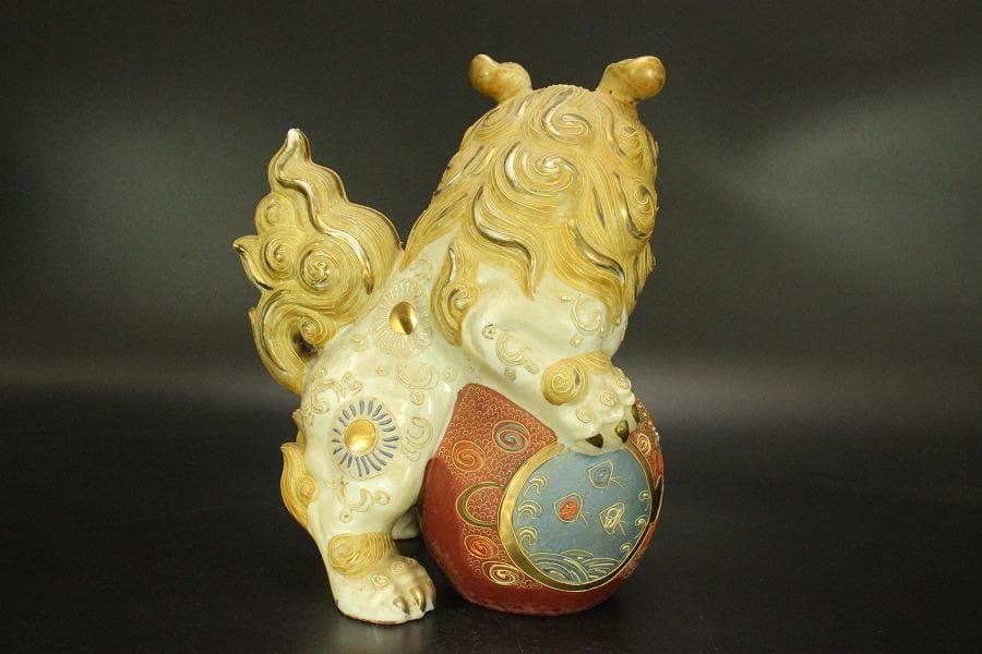 九谷 金彩 獅子 置物 時代物(A688)