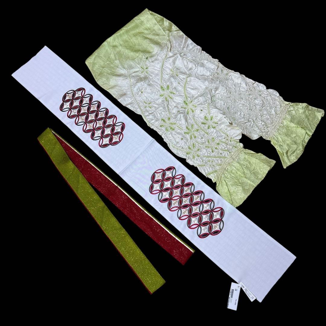 (う10) 竹縞に咲く艶牡丹 大正浪漫な雰囲気を漂わすアンティーク振袖⑤点セット