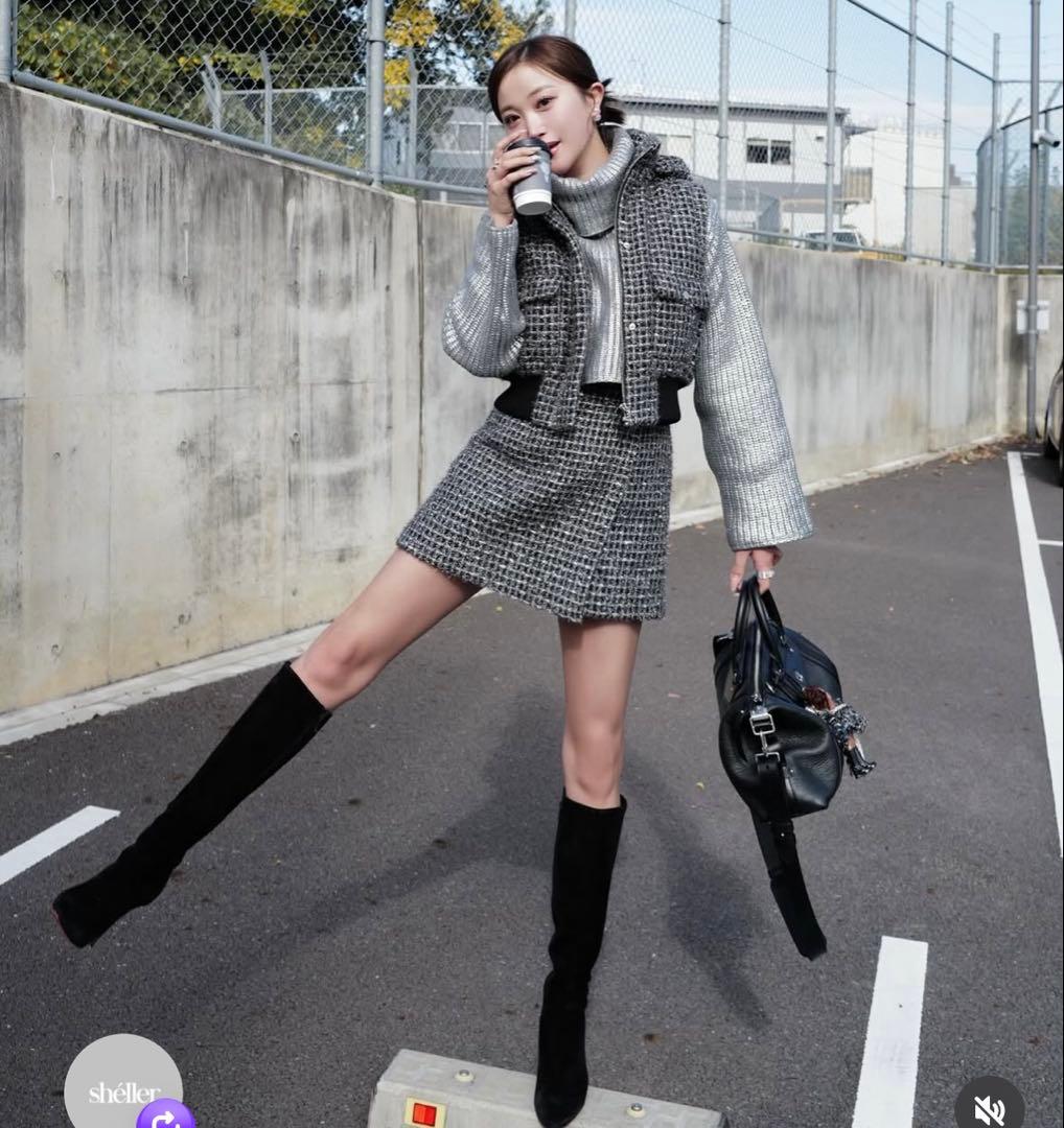 パンツ shiny tweed wrap culottes