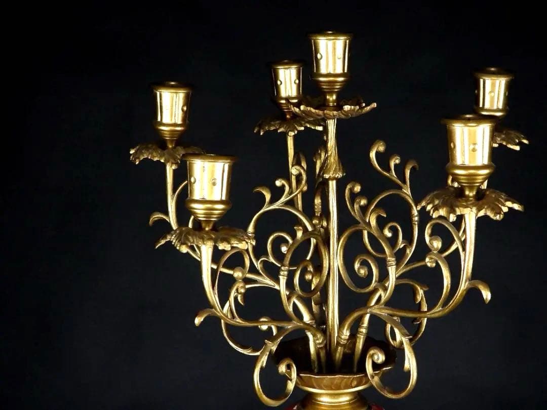 古美術 有田焼 色絵 花鳥紋 銅製 獣耳遊環 四足 燭台/高さ約103.6cm