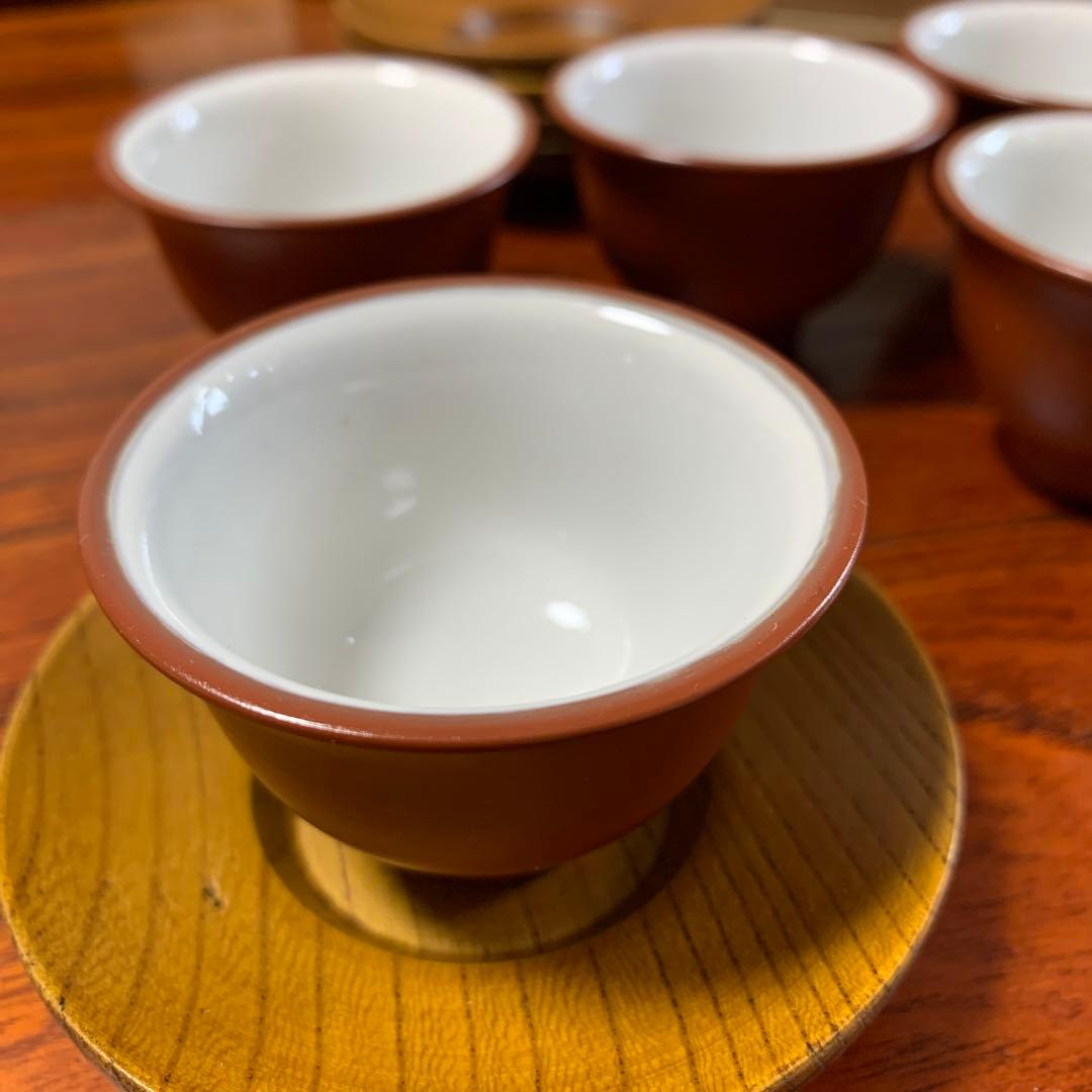 小さな常滑焼　朱泥　湯呑み５個　茶托お付けします