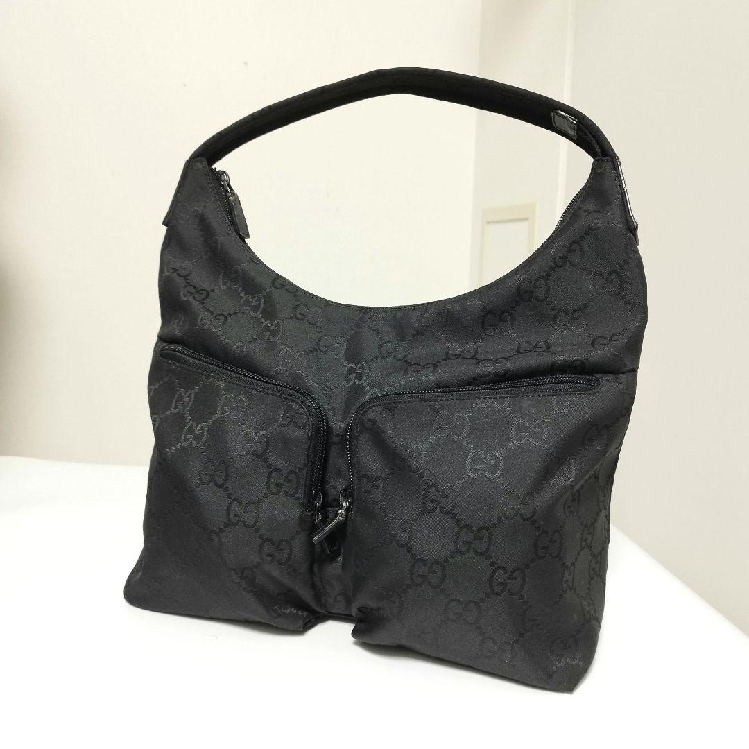 美品☆　グッチ　ワンショルダーバッグ　GG　ナイロン　肩掛け　レザー　ビッグGG