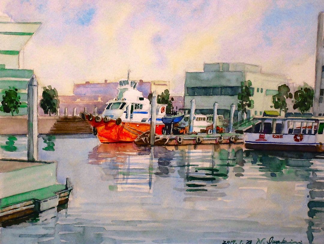 水彩画 横浜大桟橋辺り