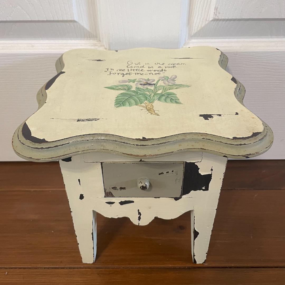 イギリスアンティーク 忘れな草 引き出し付小型テーブル 台