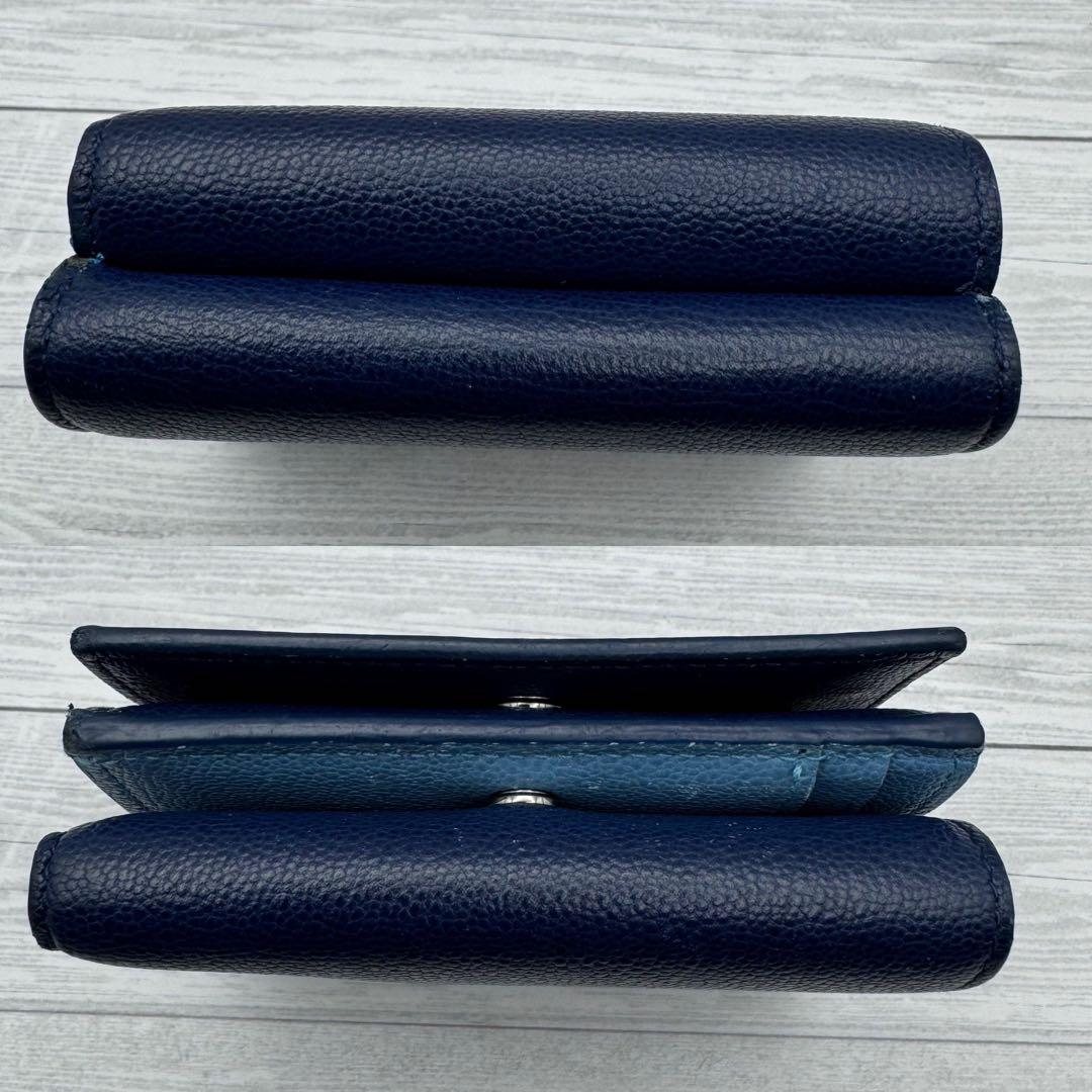 【aya☆】ブルガリ バイカラー　RFID　三つ折り財布 サークルロゴ　ネイビー