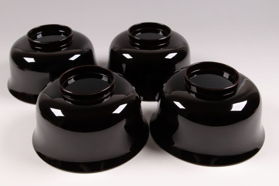 CK82 塗師 辻石斎 盃蓋吸物椀 四客 朱塗 黒塗 波に鳥 金蒔絵 木製漆器