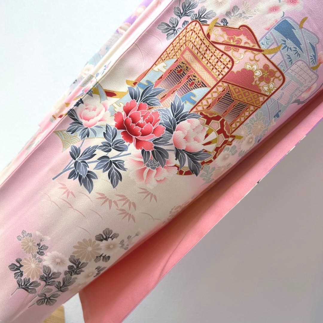 392 振袖フルセット 正絹 薄桃 薄紫 白 ピンク ラベンダー 金彩 暈し染め