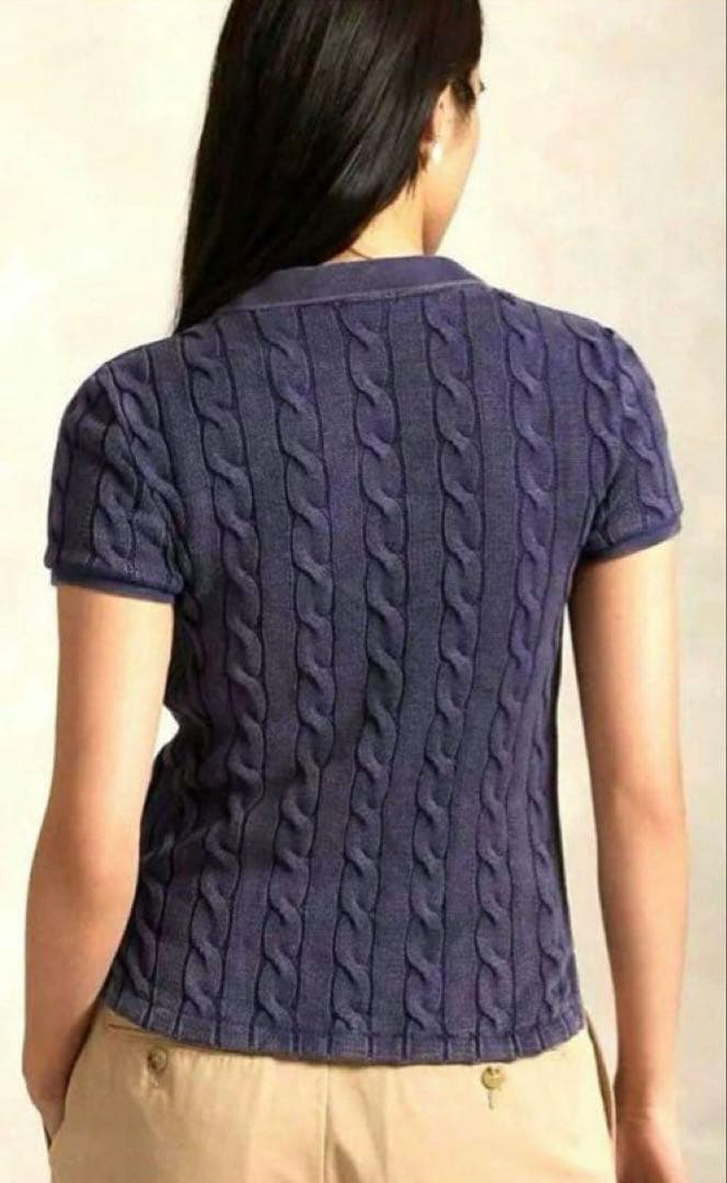 美品　ポロラルフローレン　ケーブルニット ポロシャツ　XS ネイビー　洗濯