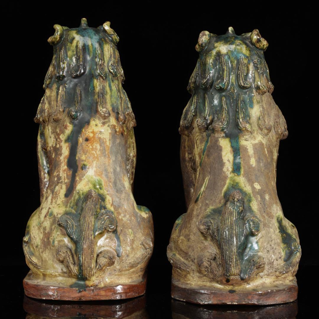 江戸期名陶 【加藤春岱】 瀬戸焼 特大狛犬 阿吽 一対 桐箱 獅子 古美術 骨董