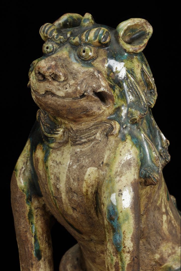 江戸期名陶 【加藤春岱】 瀬戸焼 特大狛犬 阿吽 一対 桐箱 獅子 古美術 骨董