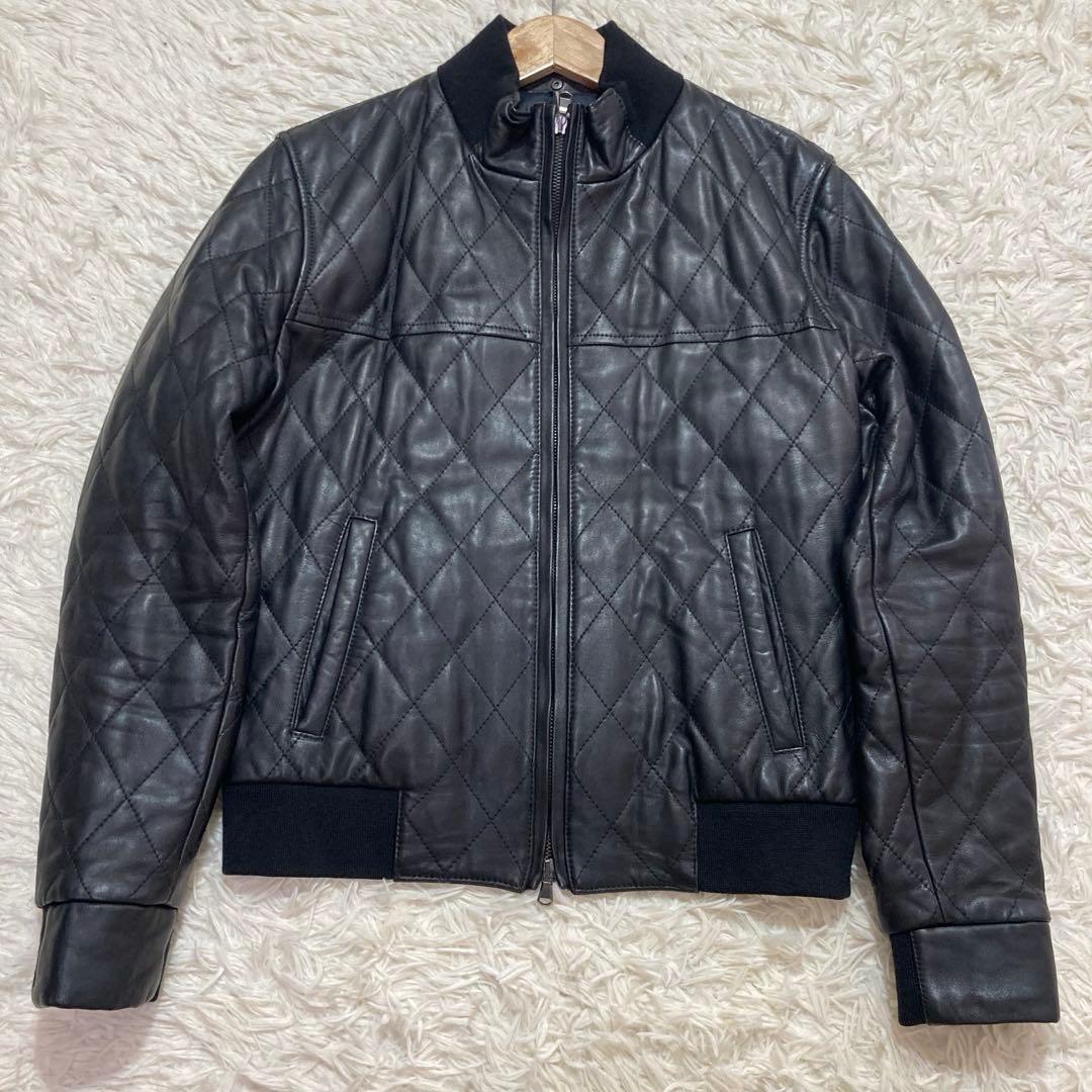 極美品　EMMETI ライダースジャケット　シングル　羊革　キルティング　46