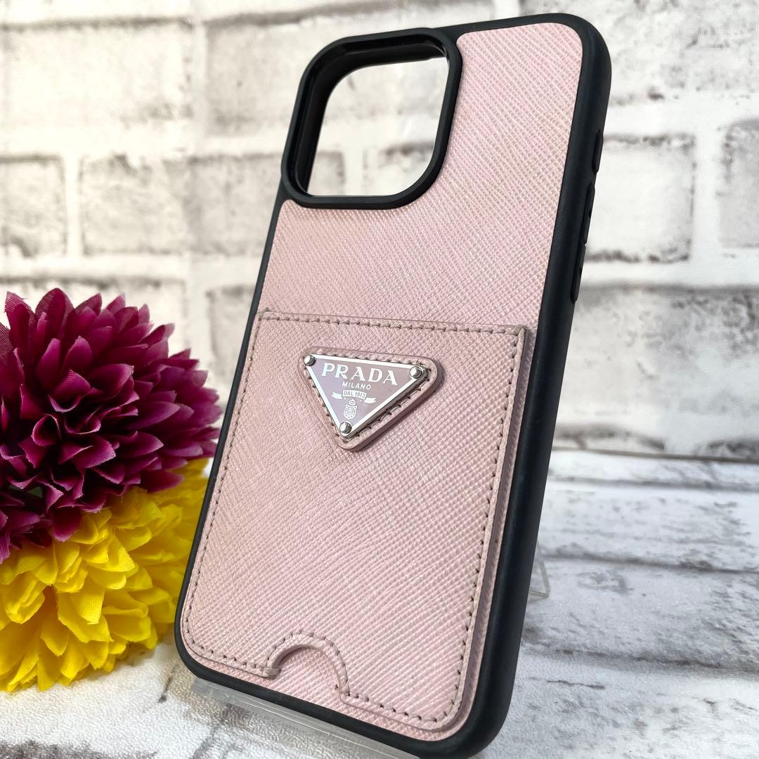 極美品✨プラダ　iPhone15ProMax用ケース　三角ロゴ　ピンク