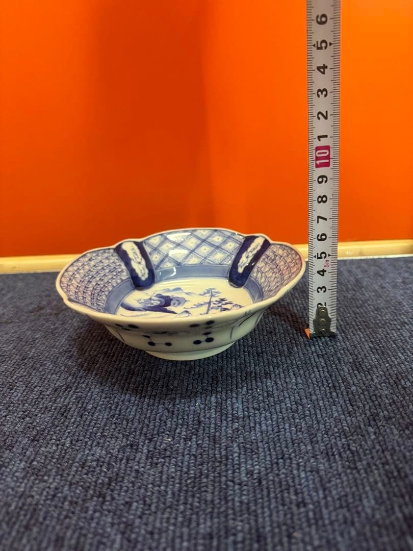 1858  古伊万里　染付山水　大明成化年製銘　皿　5客　未使用