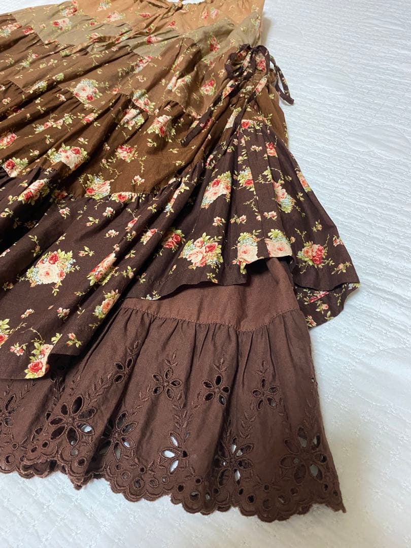 お盆セール中ピンクハウス ブラウン たくし上げリボン使い グラデーションスカート