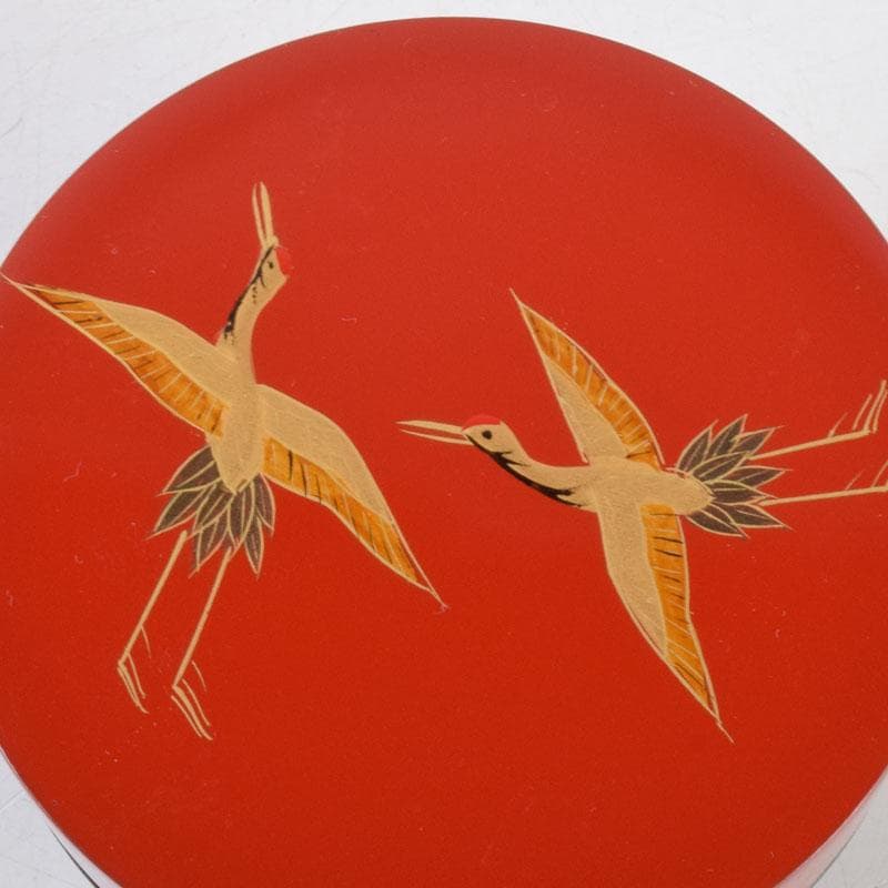 茶道具　中村湖彩作　鶴蒔絵　黒赤茶器　共箱　V　8582