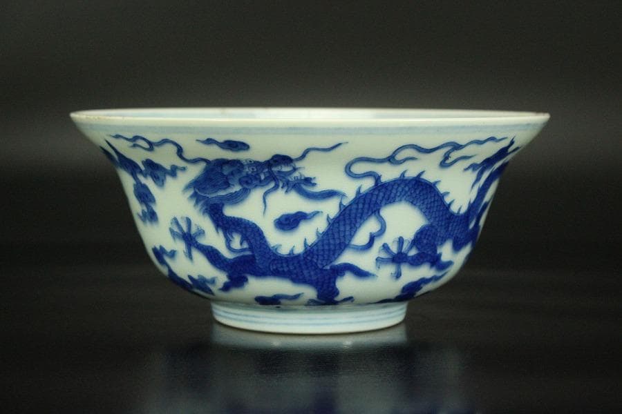 中国美術 青花 龍紋 碗 乾隆年製 φ17cm(SSN5)