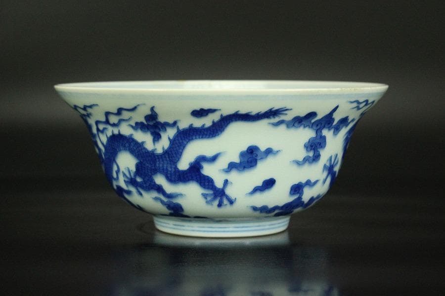 中国美術 青花 龍紋 碗 乾隆年製 φ17cm(SSN5)
