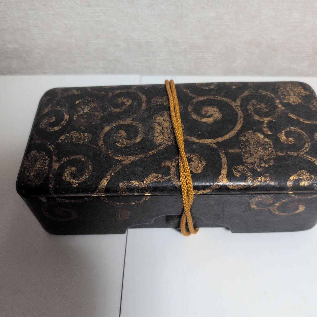 時代物　梨木　文箱　漆箱　漆器 収納箱 金色模様
