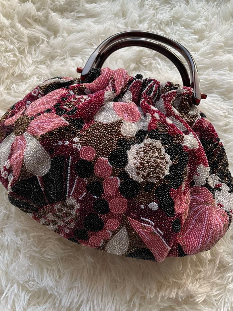 【美品】ビンテージ　総ビーズ　花柄　ハンドバッグ　和装　ビジュー