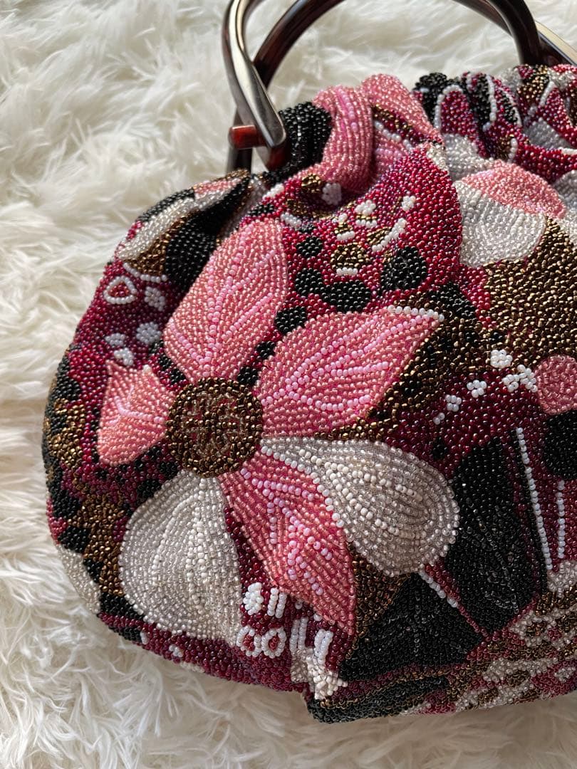 【美品】ビンテージ　総ビーズ　花柄　ハンドバッグ　和装　ビジュー